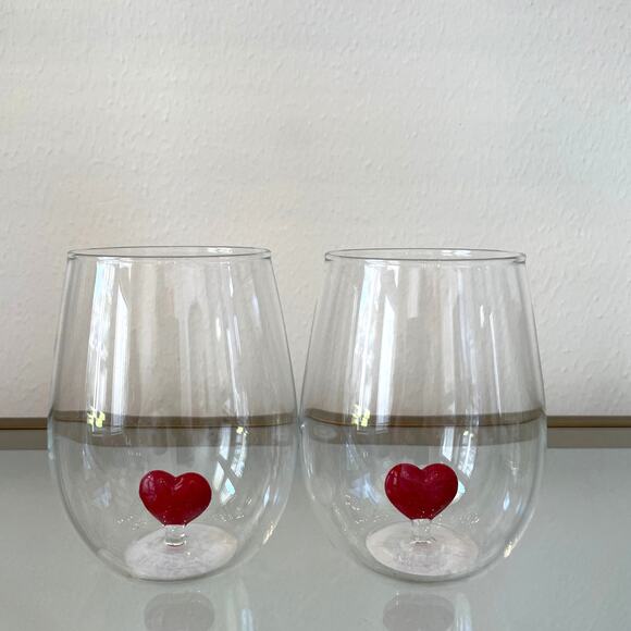 Target Threshold Red Heart Stemless Wine Glasses 18.5oz Set of 2 NEW - Picture 1 of 10